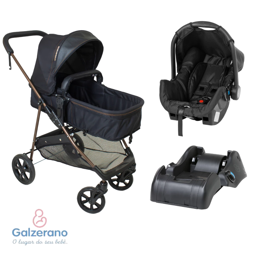 Carrinho de Bebê Galzerano + Bebê Conforto e Base Napoli Galzerano Trio até 22kg